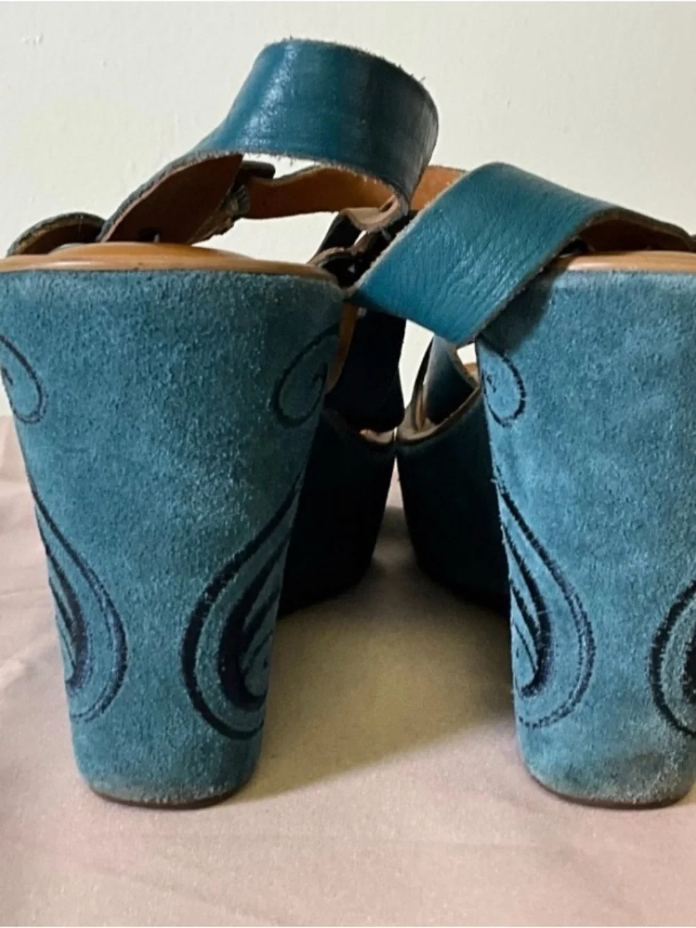Kork-Ease Teal Leather Platform Sandals for Women